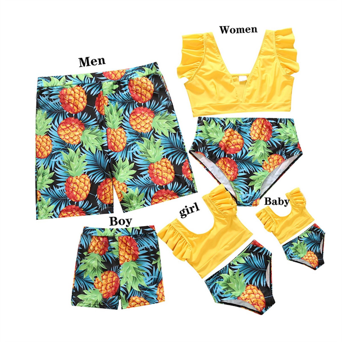 Trajes de baño familiares a juego, conjunto de bikini con volantes de frutas tropicales y bañador