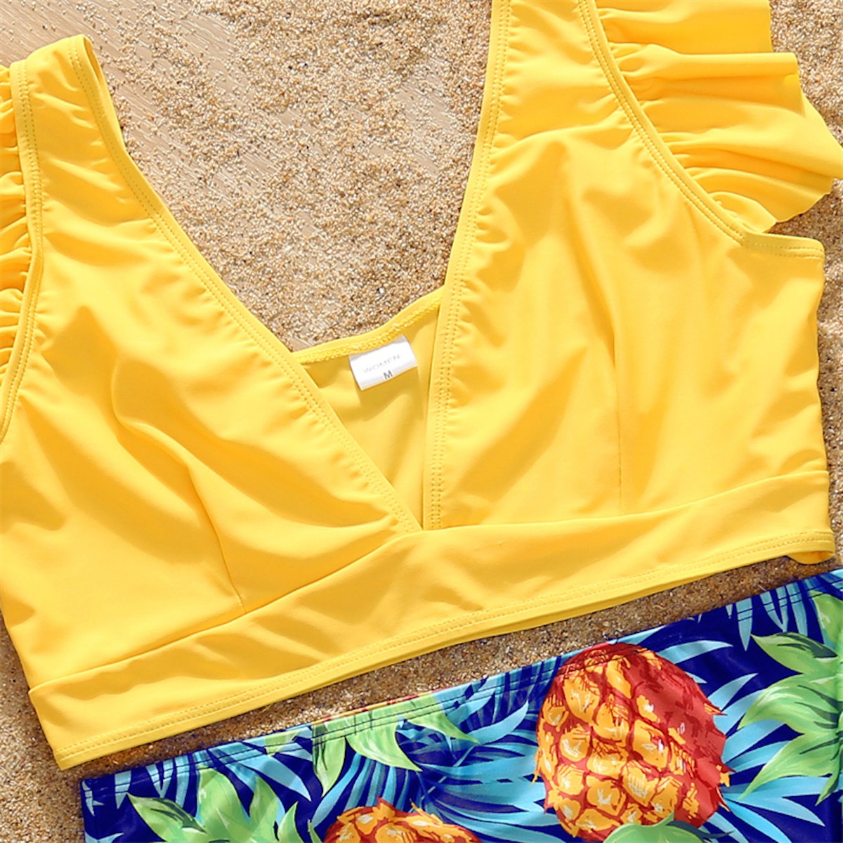 Trajes de baño familiares a juego, conjunto de bikini con volantes de frutas tropicales y bañador