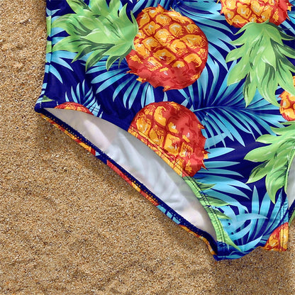 Trajes de baño familiares a juego, conjunto de bikini con volantes de frutas tropicales y bañador