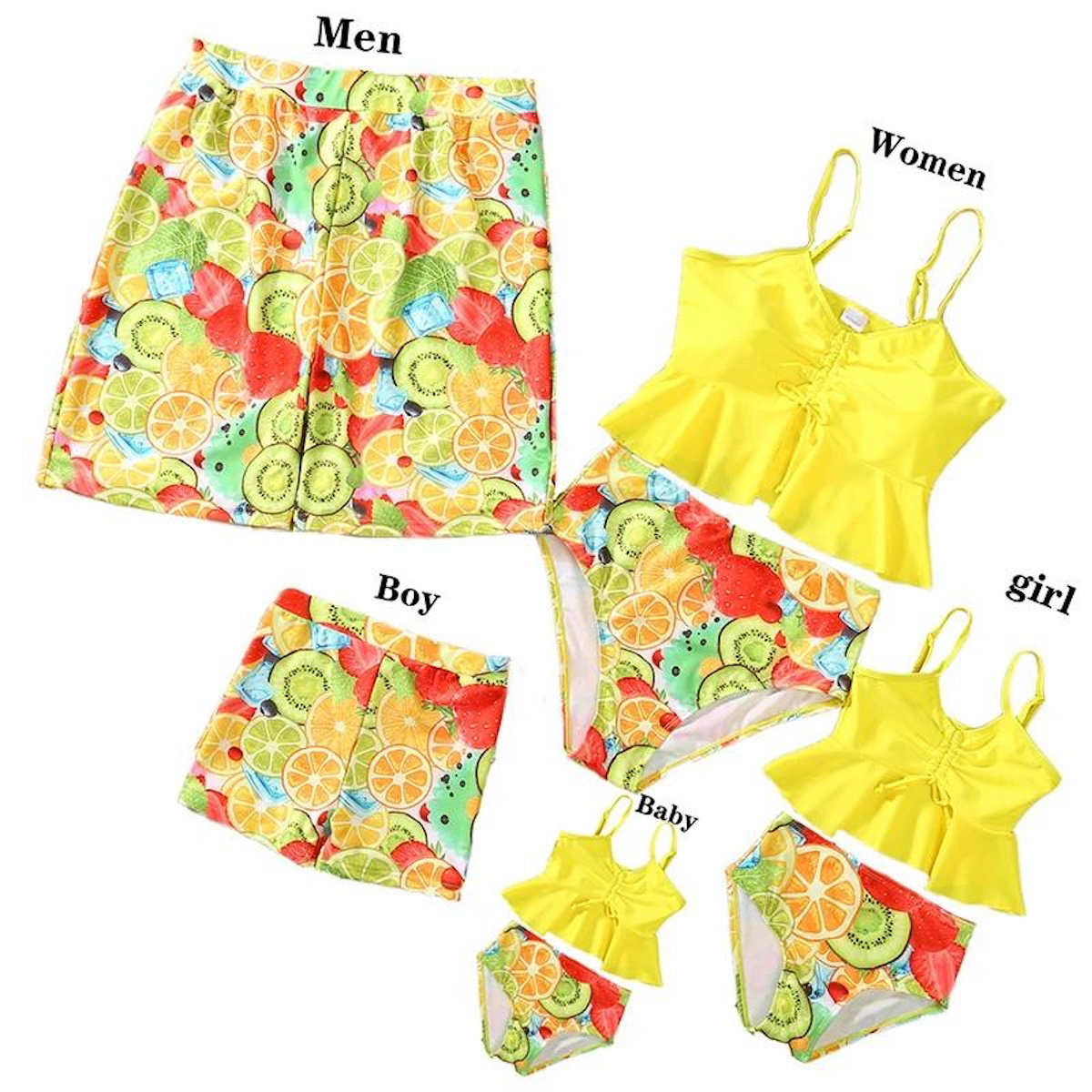 Trajes de baño familiares a juego, conjunto de bikini con volantes de frutas tropicales y bañador