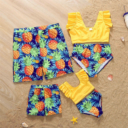 Trajes de baño familiares a juego, conjunto de bikini con volantes de frutas tropicales y bañador