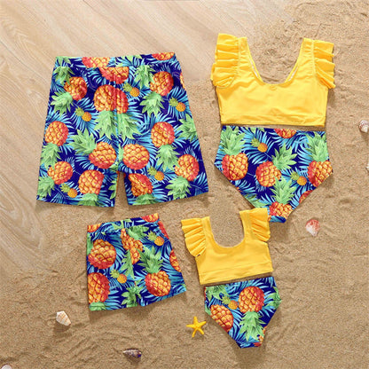 Trajes de baño familiares a juego, conjunto de bikini con volantes de frutas tropicales y bañador