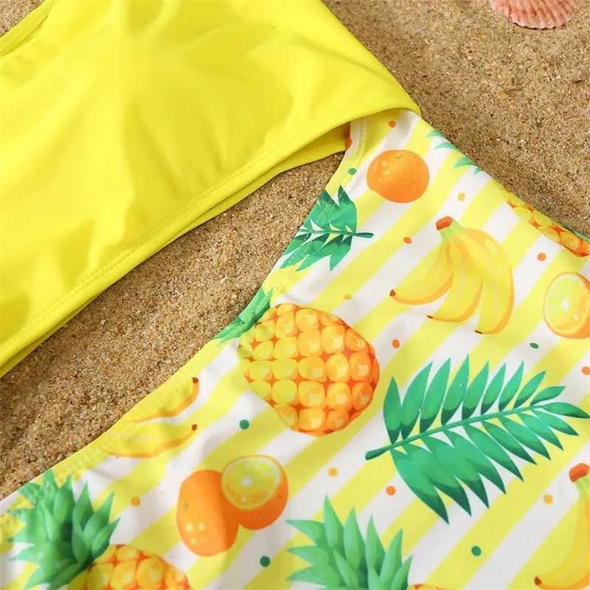 Yellow bikini with a fruit patterned bottom Pineapple Bikini Set - ChildAngle
