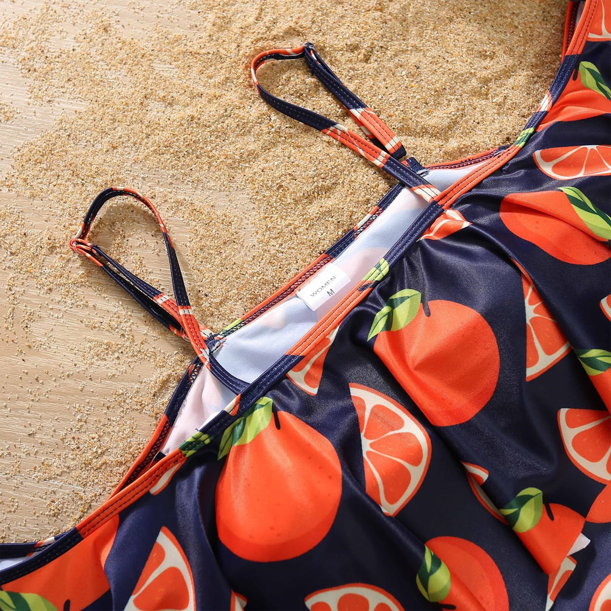 Navy swimsuit with orange Pattern - ChildAngle