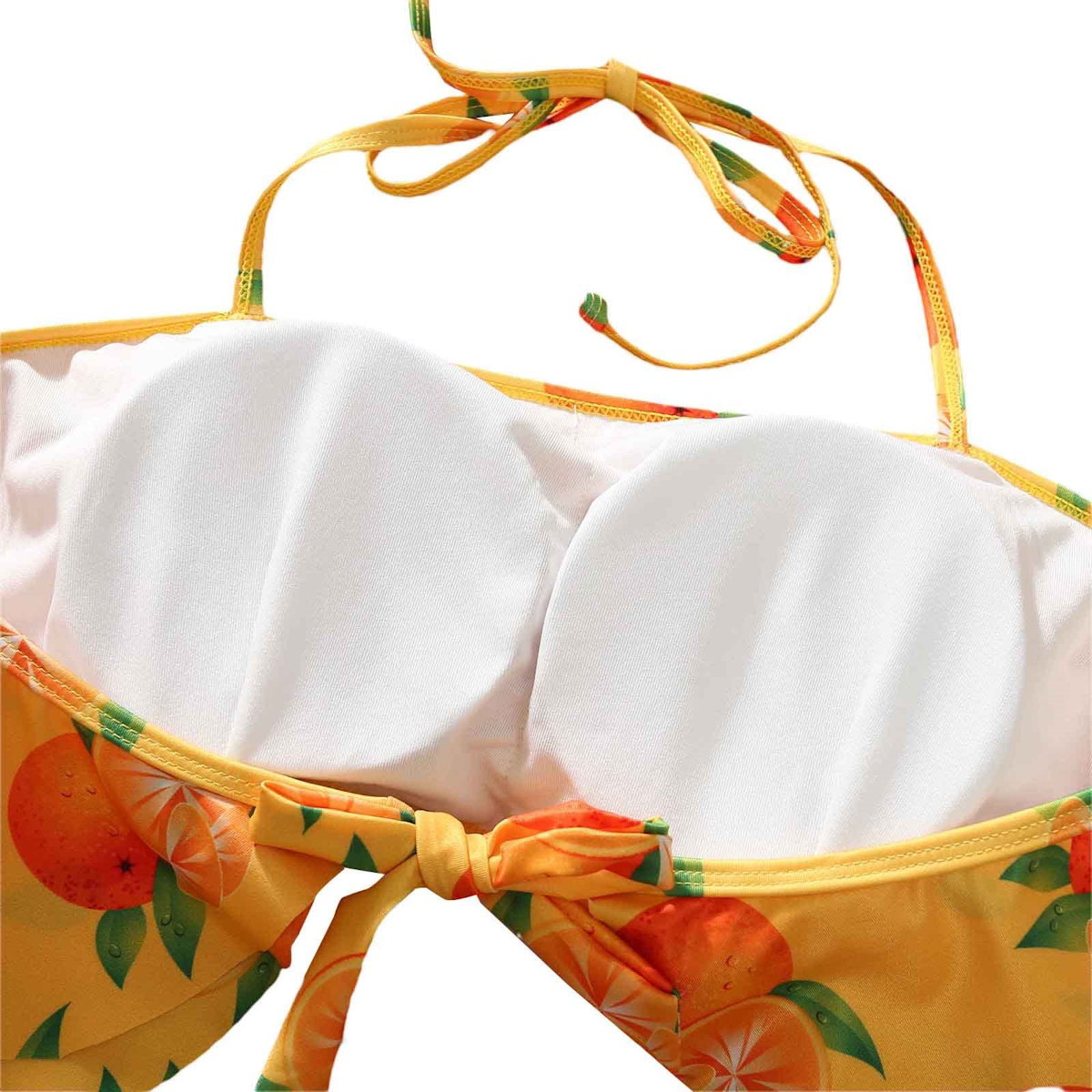 White bikini top with orange and green floral patterns - ChildAngle
