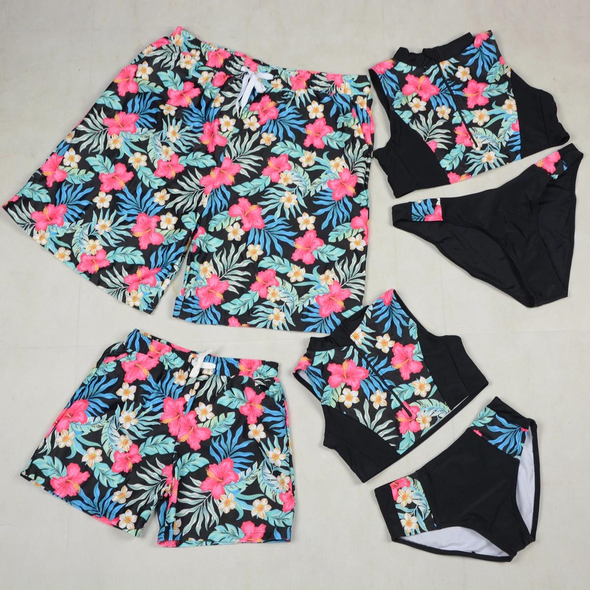 Floral swimwear set with black background