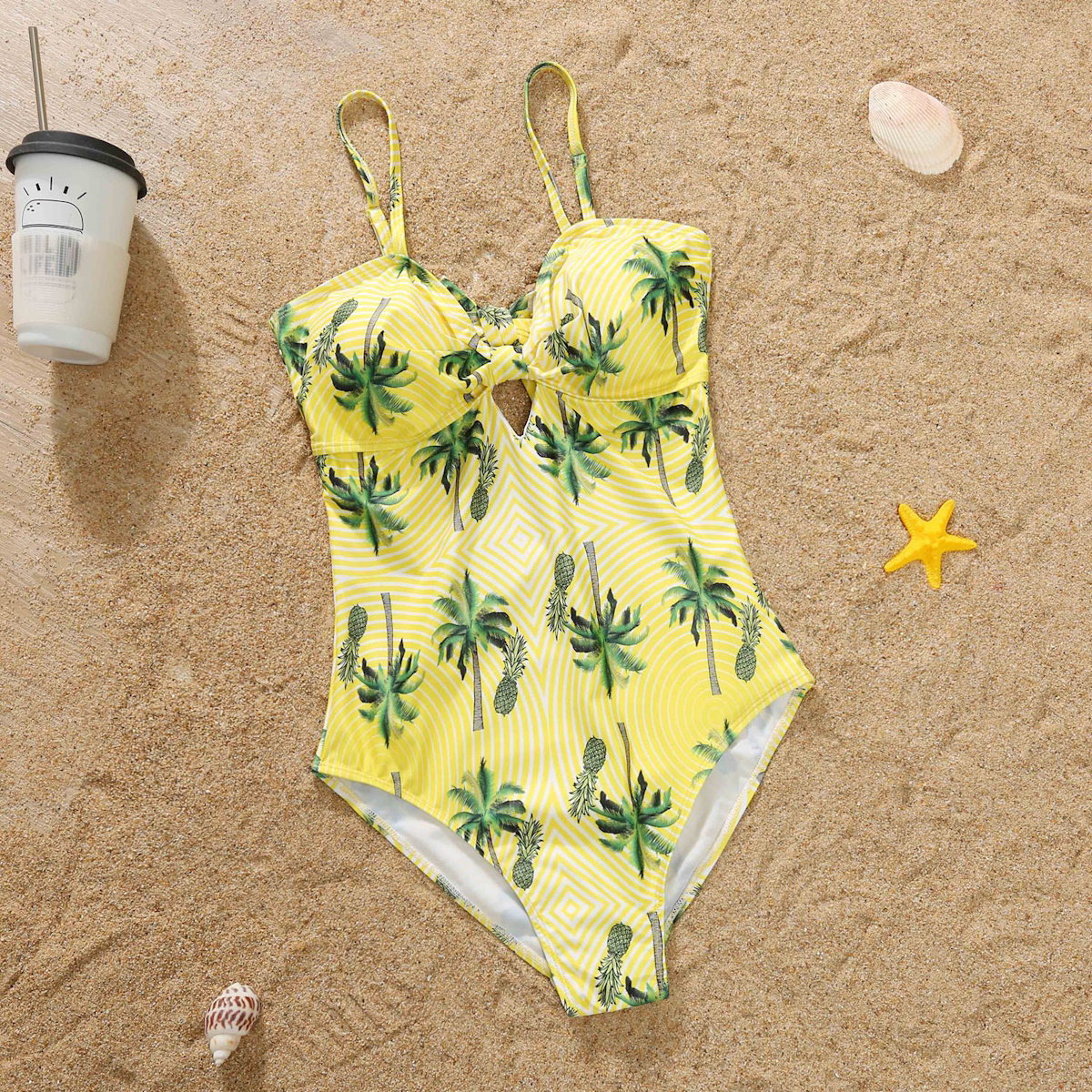 Matching Family Swimsuit Yellow Palm Tree Planting Bathing Suit - ChildAngle