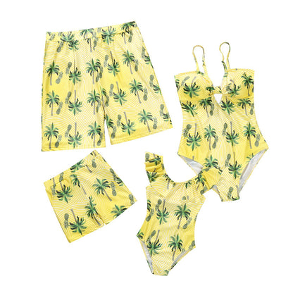 Matching Family Swimsuit Yellow Palm Tree Planting Bathing Suit - ChildAngle