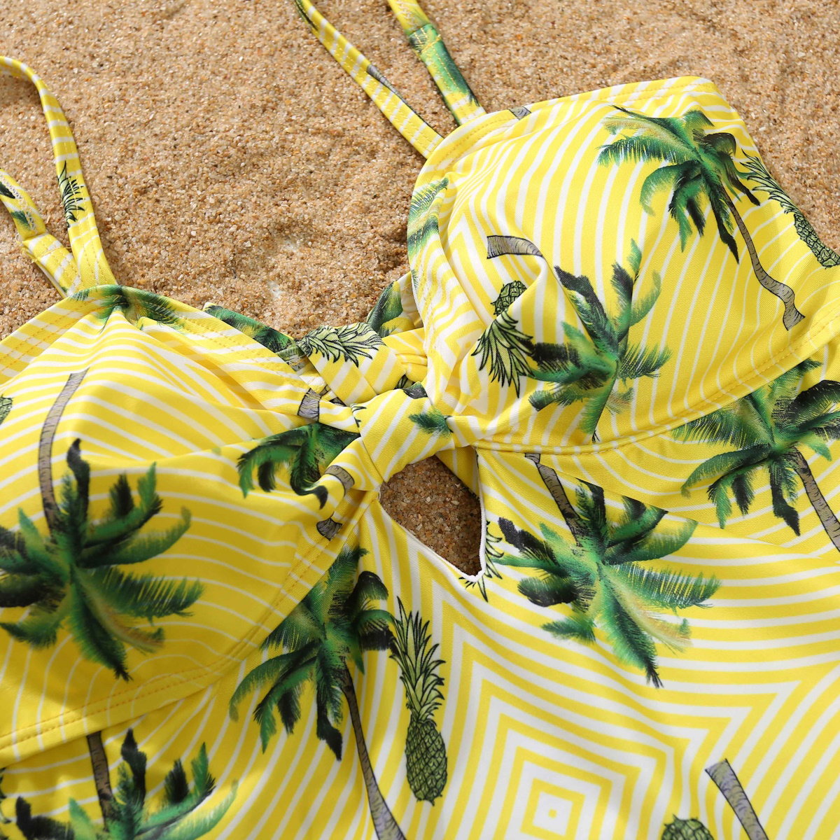 Mother Daughter Matching Swimsuits Yellow Tropical Pineapple Tree One Piece Swimwear - ChildAngle