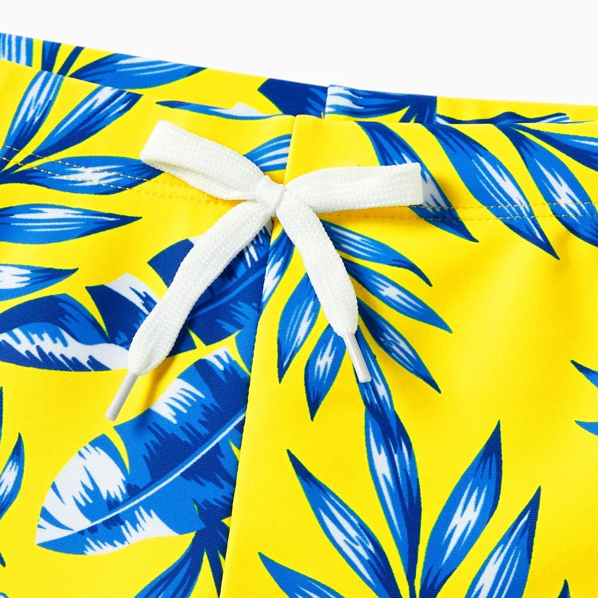 Yellow Tropical Ruffle Sleeve Bikini Set with Cover up and Drawstring Tropical Matching Swim Trunks - ChildAngle