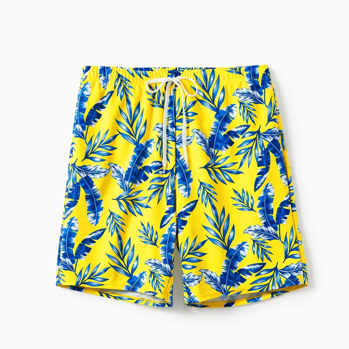 Yellow Tropical Ruffle Sleeve Bikini Set with Cover up and Drawstring Tropical Matching Swim Trunks - ChildAngle