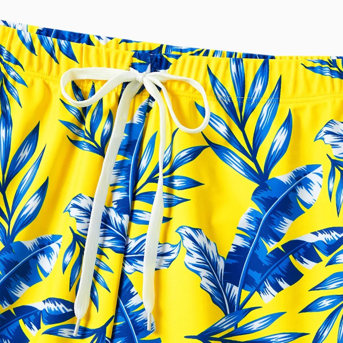 Yellow Tropical Ruffle Sleeve Bikini Set with Cover up and Drawstring Tropical Matching Swim Trunks - ChildAngle