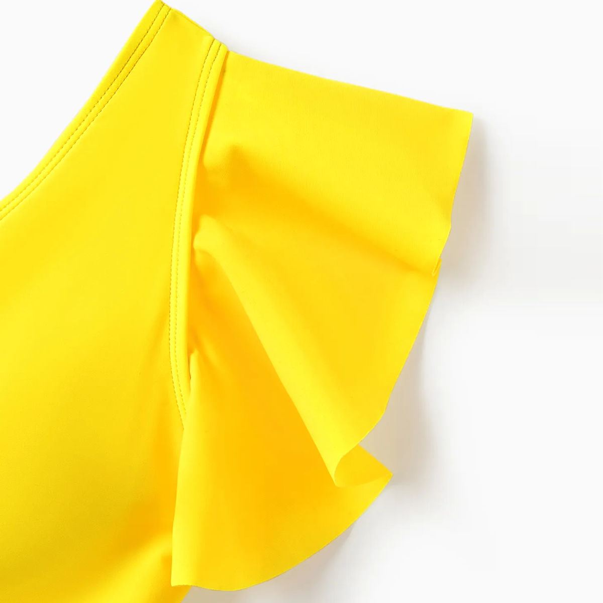 Yellow Tropical Ruffle Sleeve Bikini Set with Cover up and Drawstring Tropical Matching Swim Trunks - ChildAngle