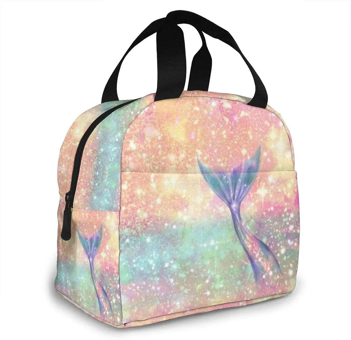 Mermaid Tail Glitter Lunch Bag Portable Tote for School and Office - ChildAngle