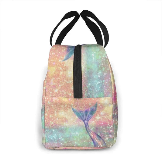 Mermaid Tail Glitter Lunch Bag Portable Tote for School and Office - ChildAngle