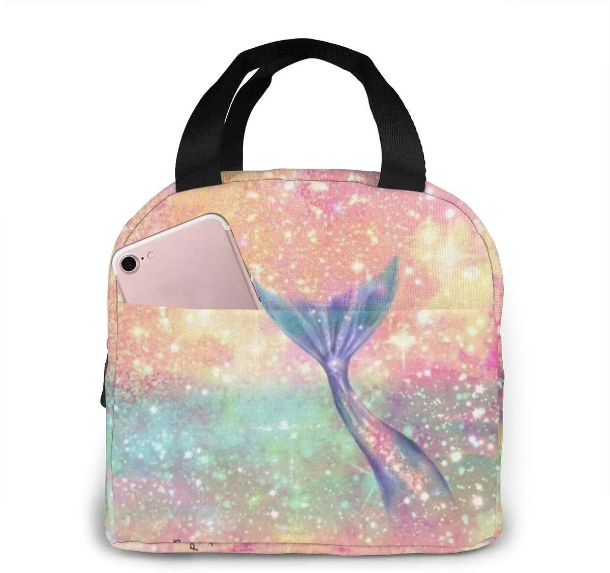 Mermaid Tail Glitter Lunch Bag Portable Tote for School and Office - ChildAngle