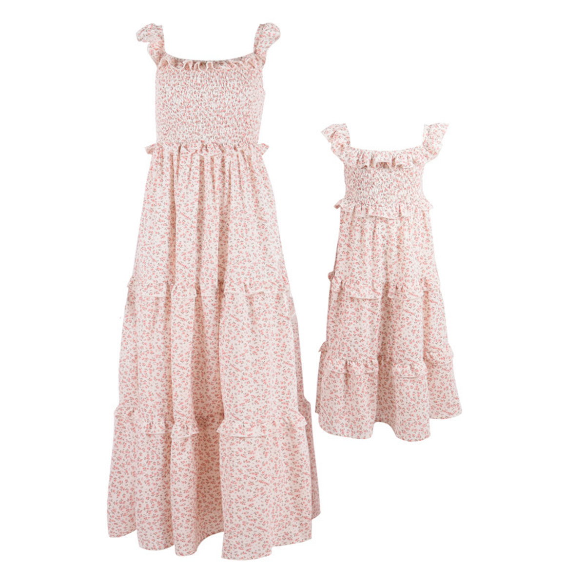 Mommy and Me Matching Dress Pink Floral Dress Flutter Sleeve Ruffle Dresses for Mom and Daughter - ChildAngle