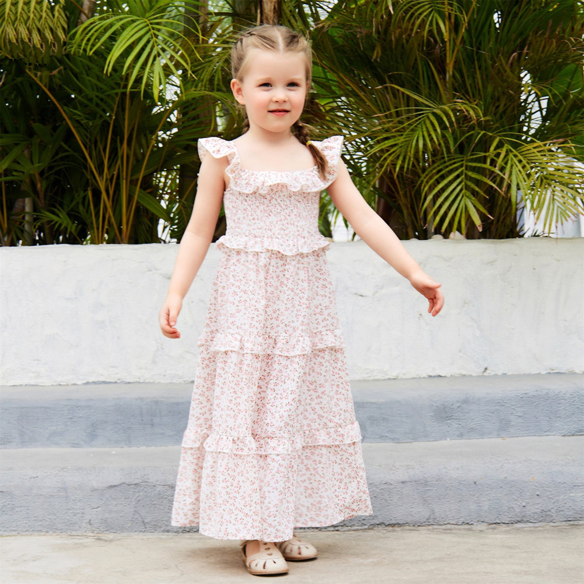 Mommy and Me Matching Dress Pink Floral Dress Flutter Sleeve Ruffle Dresses for Mom and Daughter - ChildAngle