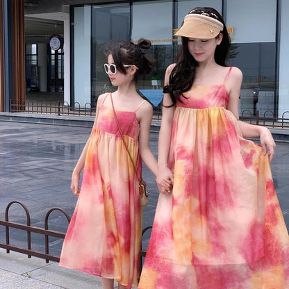 Mommy and Me Matching Dress Tie Dye Sleeveless Slip Dress - ChildAngle