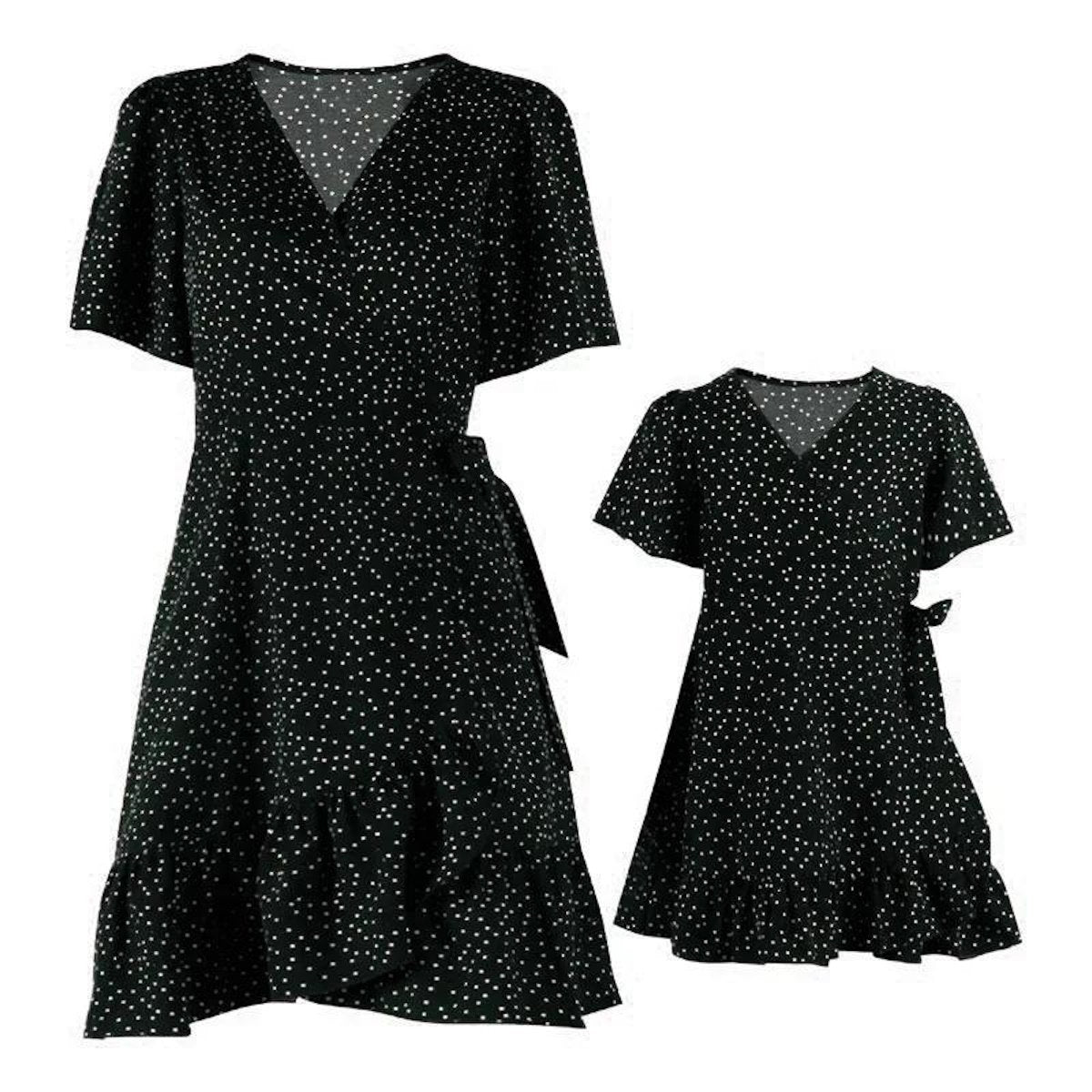 Matching Family Outfits Mother Daughter Short Sleeve Polka Dot Wrap Dress - ChildAngle
