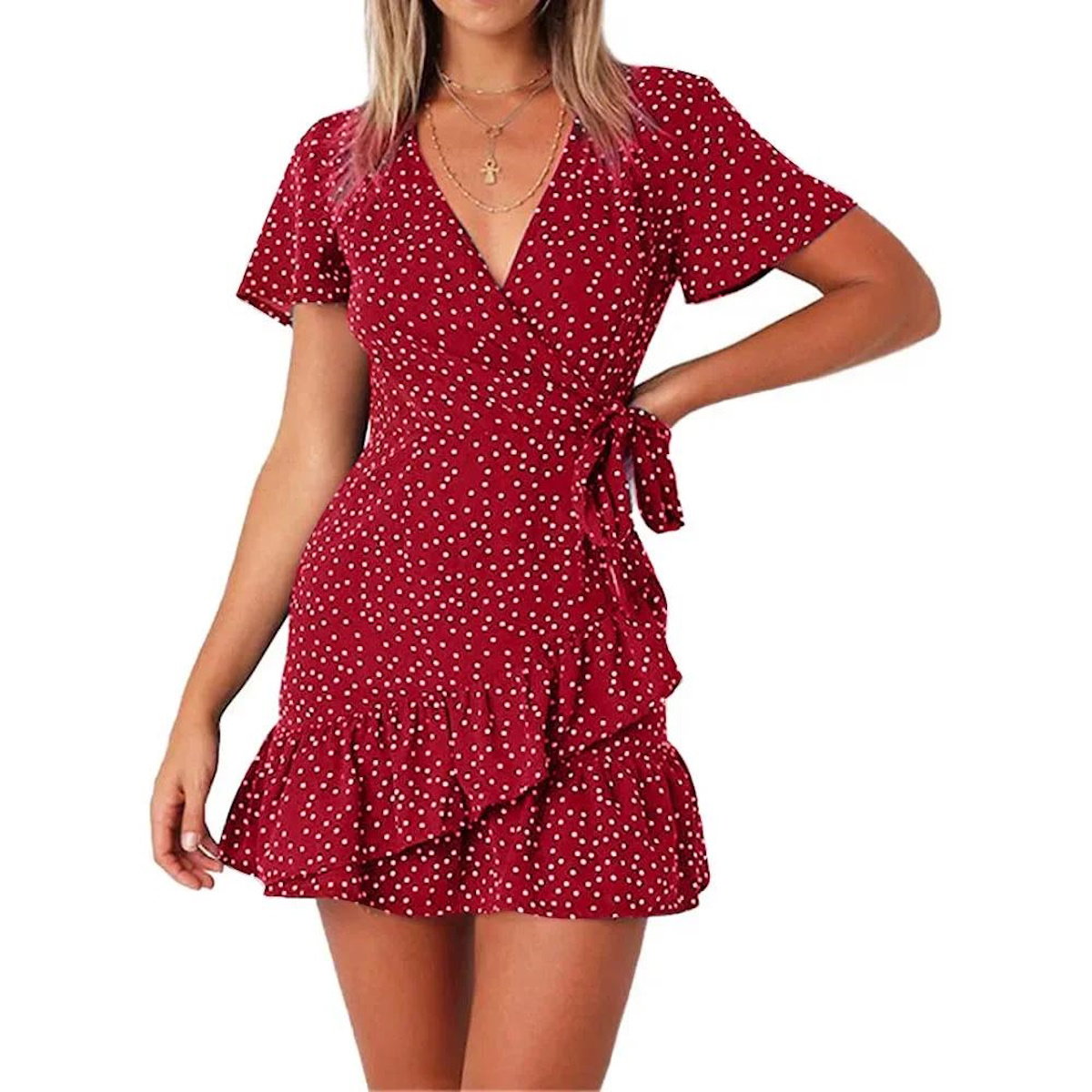 Matching Family Outfits Mother Daughter Short Sleeve Polka Dot Wrap Dress - ChildAngle