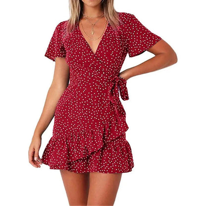 Matching Family Outfits Mother Daughter Short Sleeve Polka Dot Wrap Dress - ChildAngle