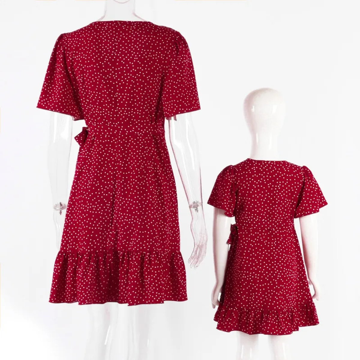 Matching Family Outfits Mother Daughter Short Sleeve Polka Dot Wrap Dress - ChildAngle