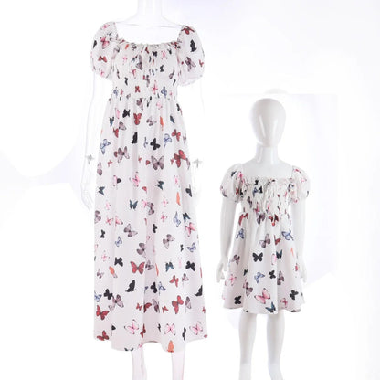 Matching Family Dress Butterfly Print Mommy and Me Mother Daughter Dress - ChildAngle