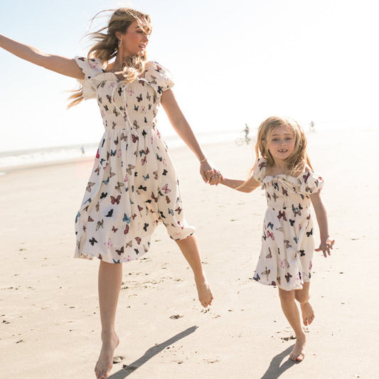 Matching Family Dress Butterfly Print Mommy and Me Mother Daughter Dress - ChildAngle