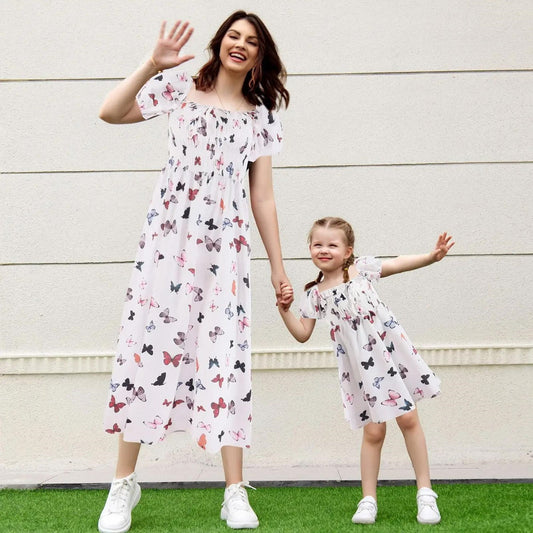Matching Family Dress Butterfly Print Mommy and Me Mother Daughter Dress - ChildAngle
