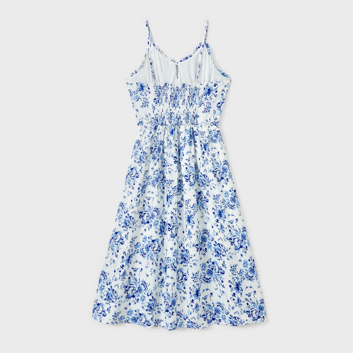 Mommy and Me Blue Floral Ruched Strap Dress - ChildAngle