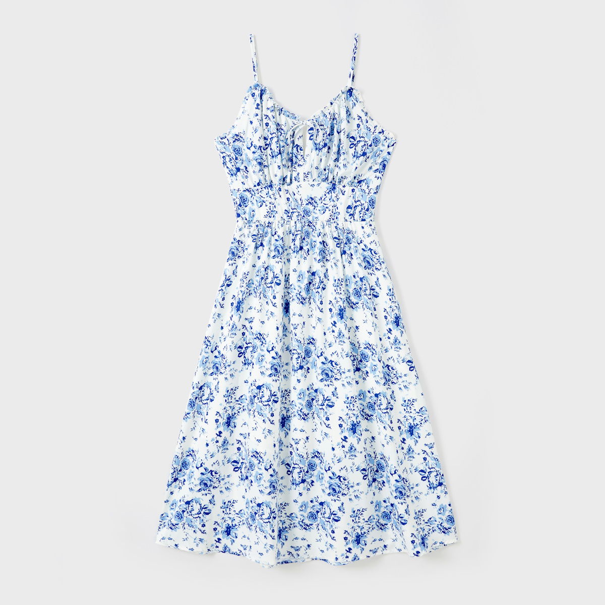 Mommy and Me Blue Floral Ruched Strap Dress - ChildAngle