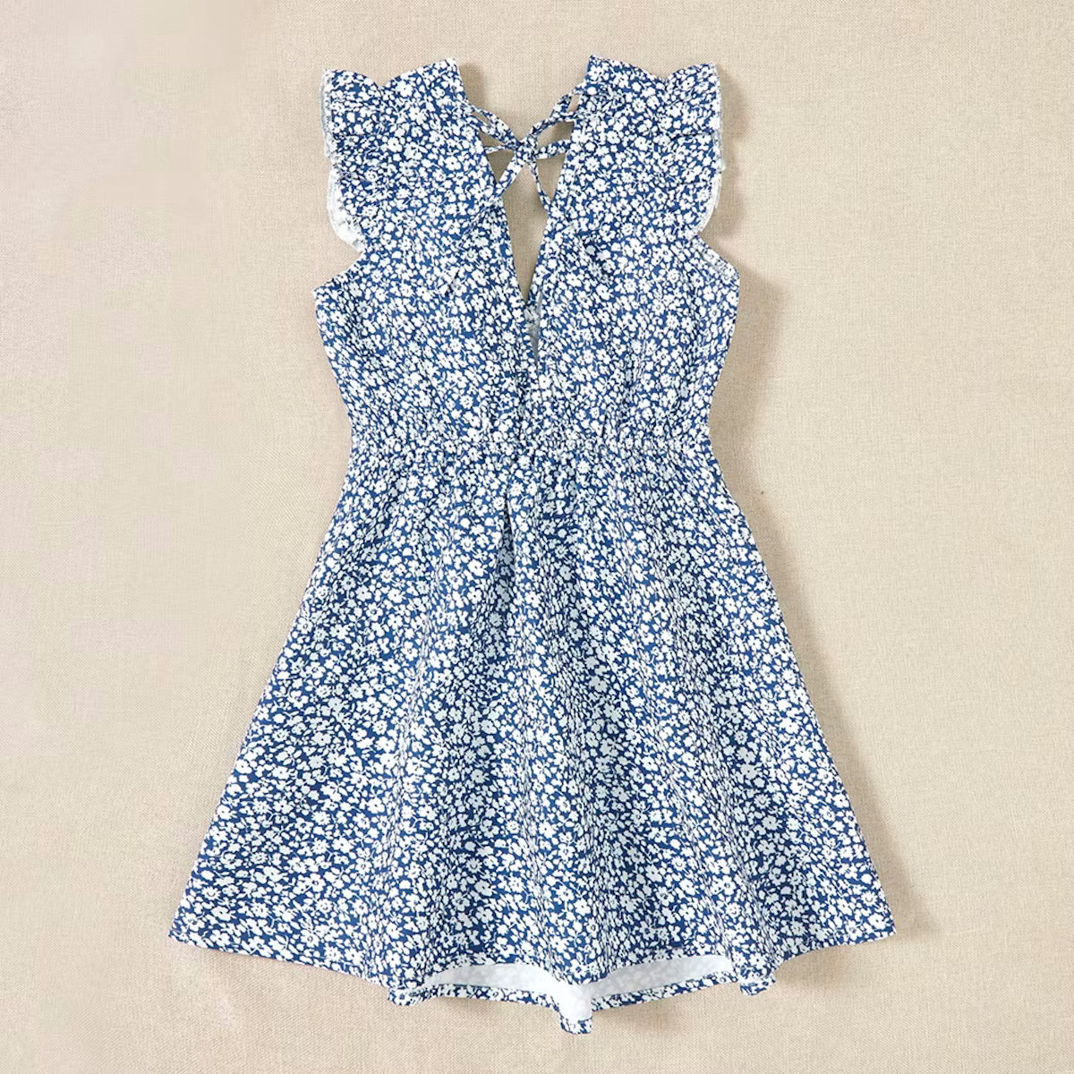 Mommy and Me Blue Flower V Neck Dress - ChildAngle