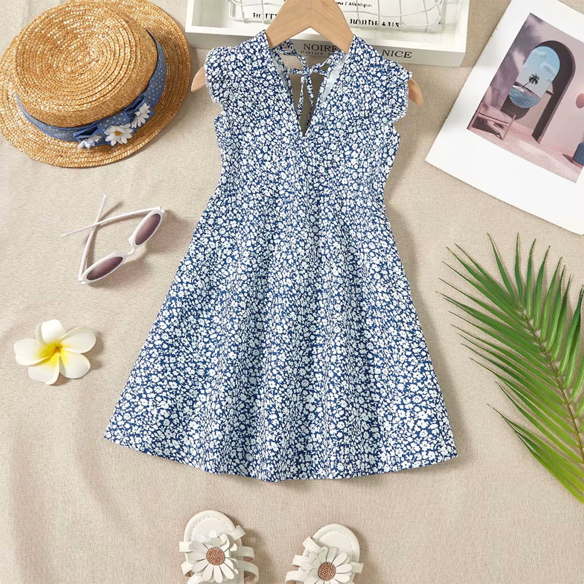 Mommy and Me Blue Flower V Neck Dress - ChildAngle