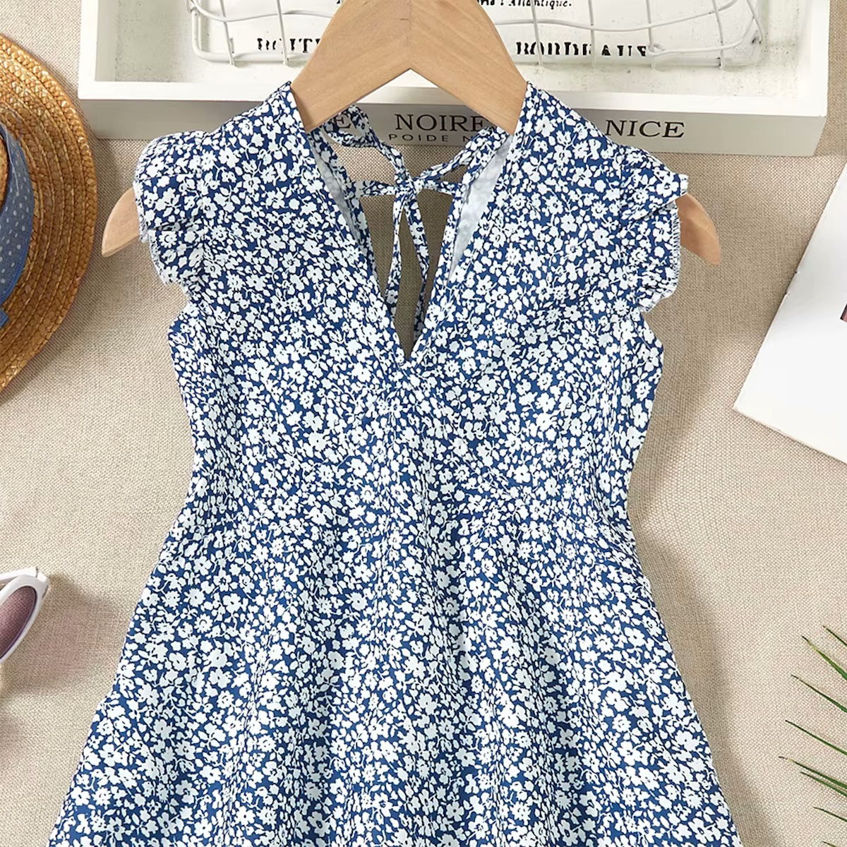 Mommy and Me Blue Flower V Neck Dress - ChildAngle