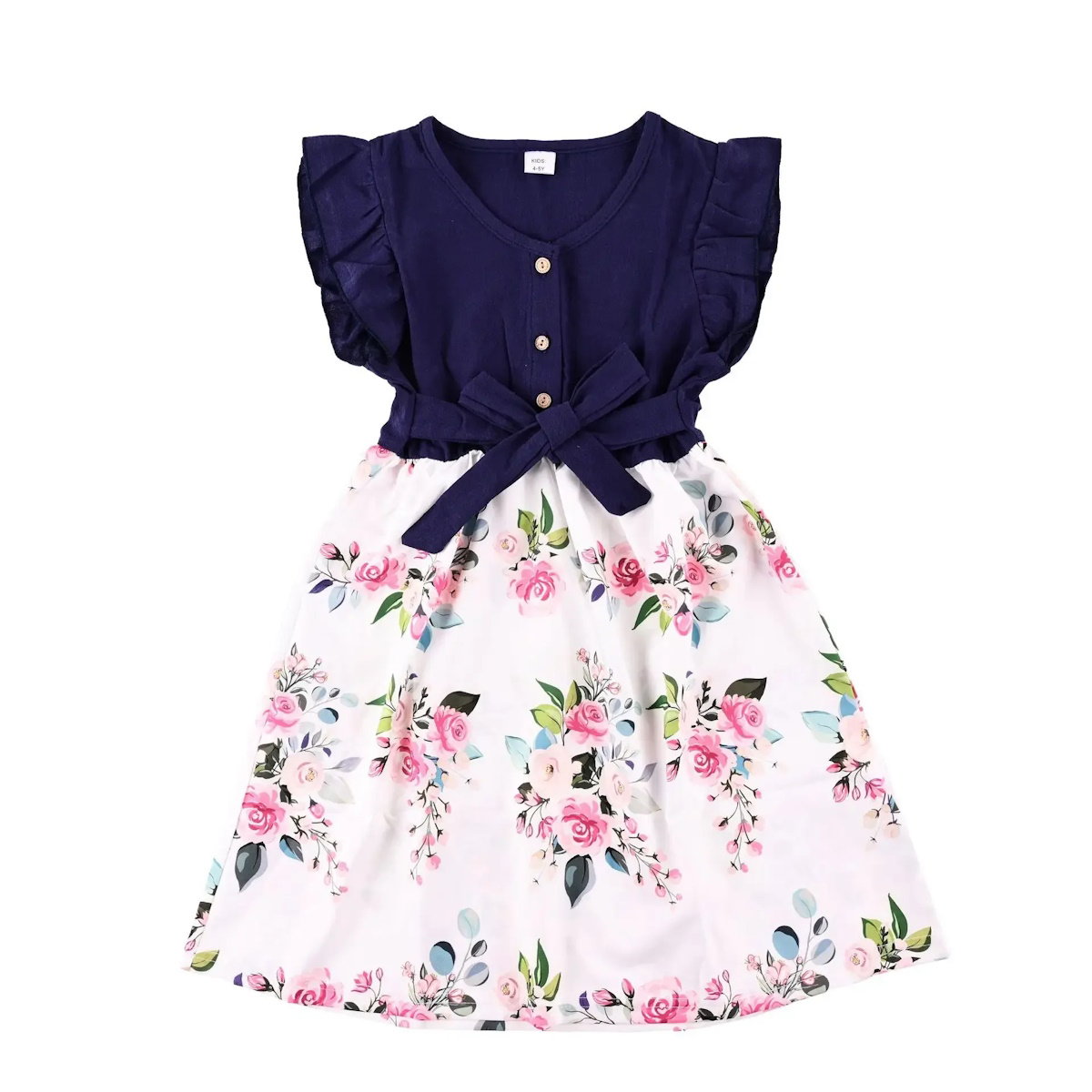 Mommy and Me Dress Summer Floral Midi Dresses Waist Tie Flutter Sleeve Dress for Mom and Daughter - ChildAngle