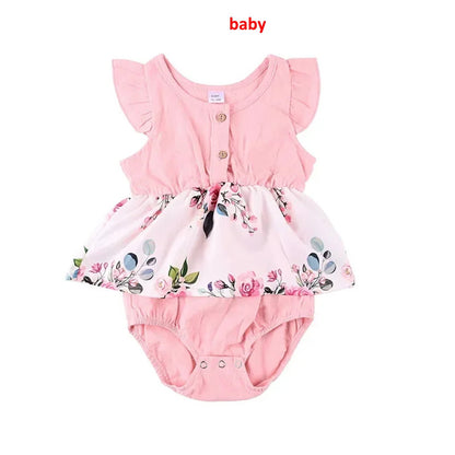 Mommy and Me Dress Summer Floral Midi Dresses Waist Tie Flutter Sleeve Dress for Mom and Daughter - ChildAngle