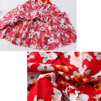Flower Print Mommy and Me Dresses Sleeveless Ruffle Dresses - ChildAngle