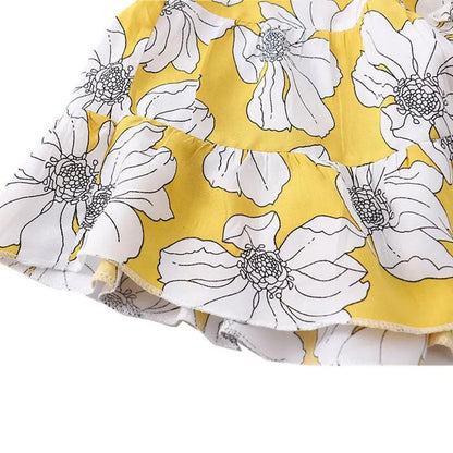 Flower Print Mommy and Me Dresses Sleeveless Ruffle Dresses - ChildAngle