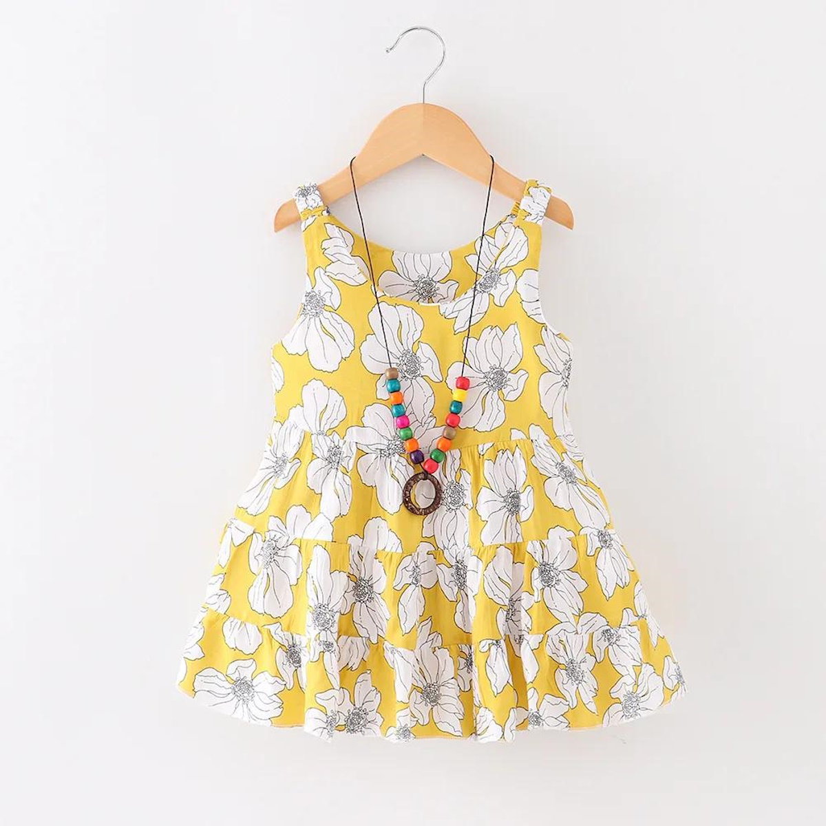 Flower Print Mommy and Me Dresses Sleeveless Ruffle Dresses - ChildAngle