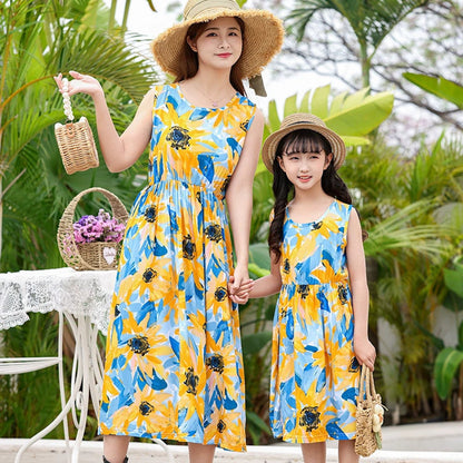 Mommy and Me Family Matching Dress Flower Print Mother Daughter Dress, A / Kid 9-10Y