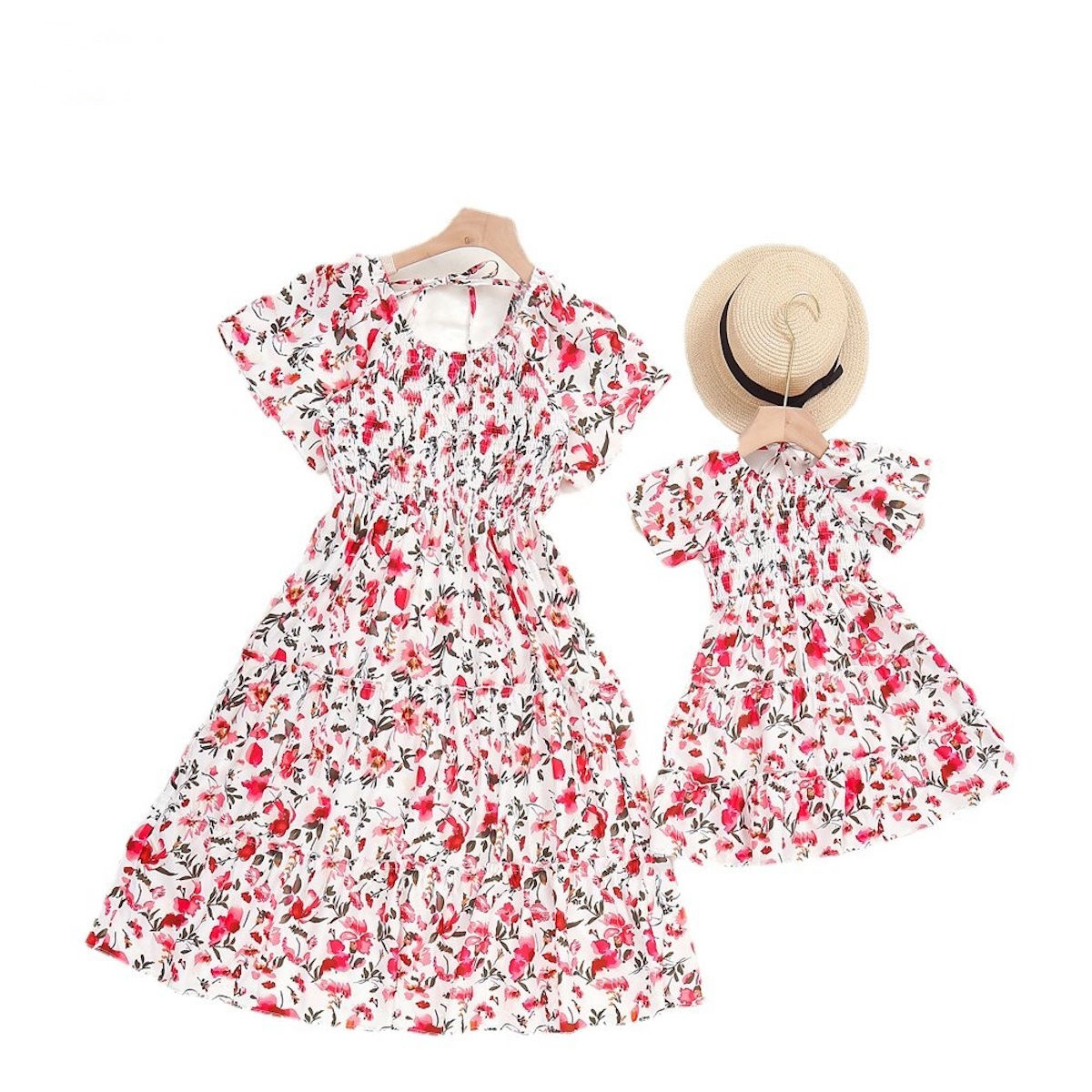 Mommy and Me Floral Ruched Halter Dress for Mother and daughter - ChildAngle