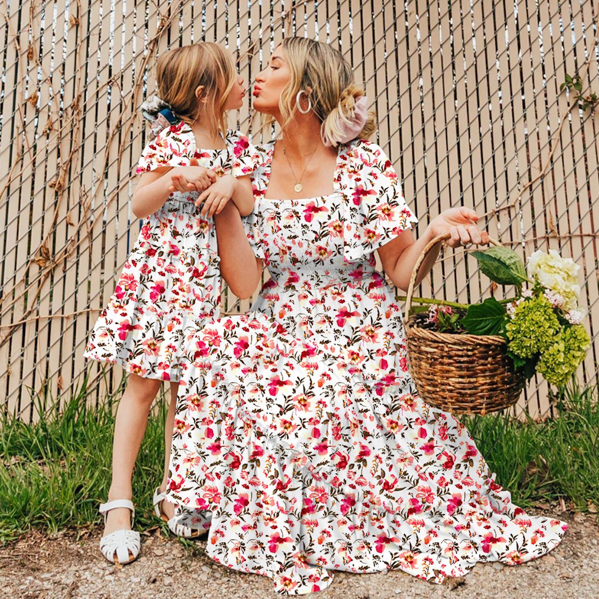 Mommy and Me Floral Ruched Halter Dress for Mother and daughter - ChildAngle