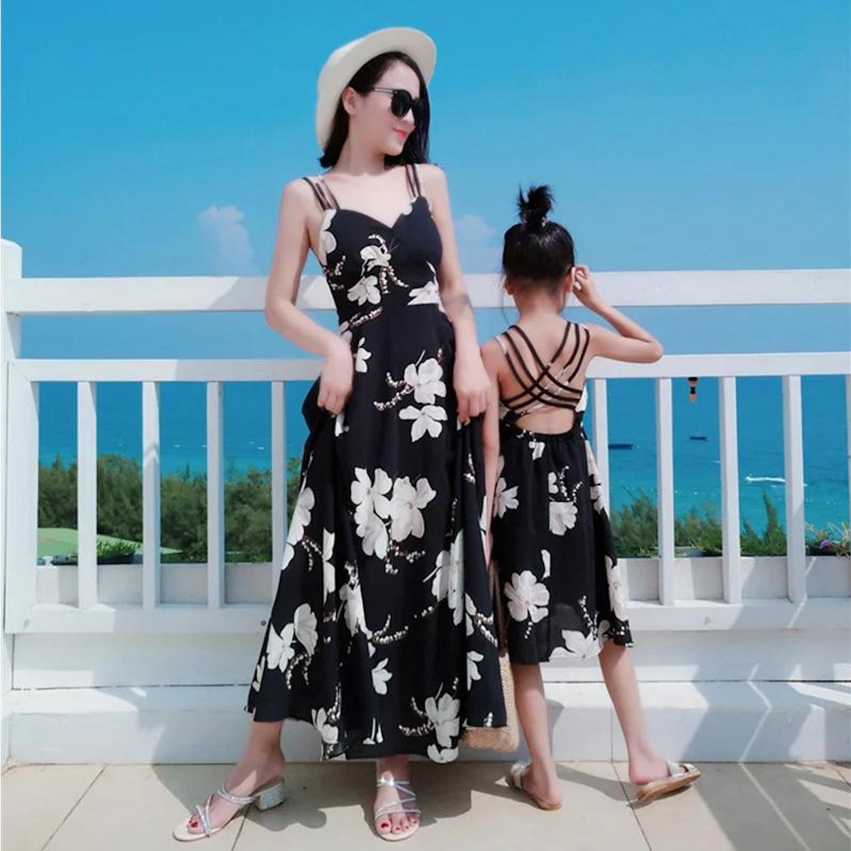 Mommy and Me Matching Dress Black Floral Strappy Maxi Dress - ChildAngle