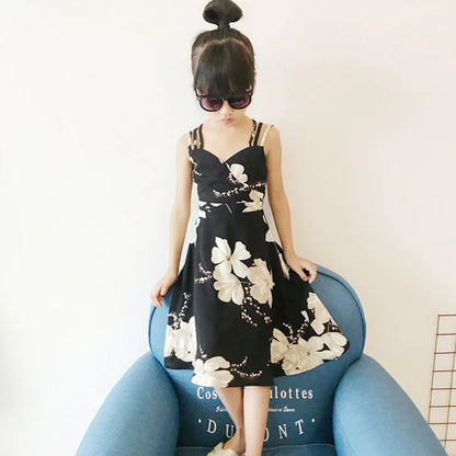 Mommy and Me Matching Dress Black Floral Strappy Maxi Dress - ChildAngle