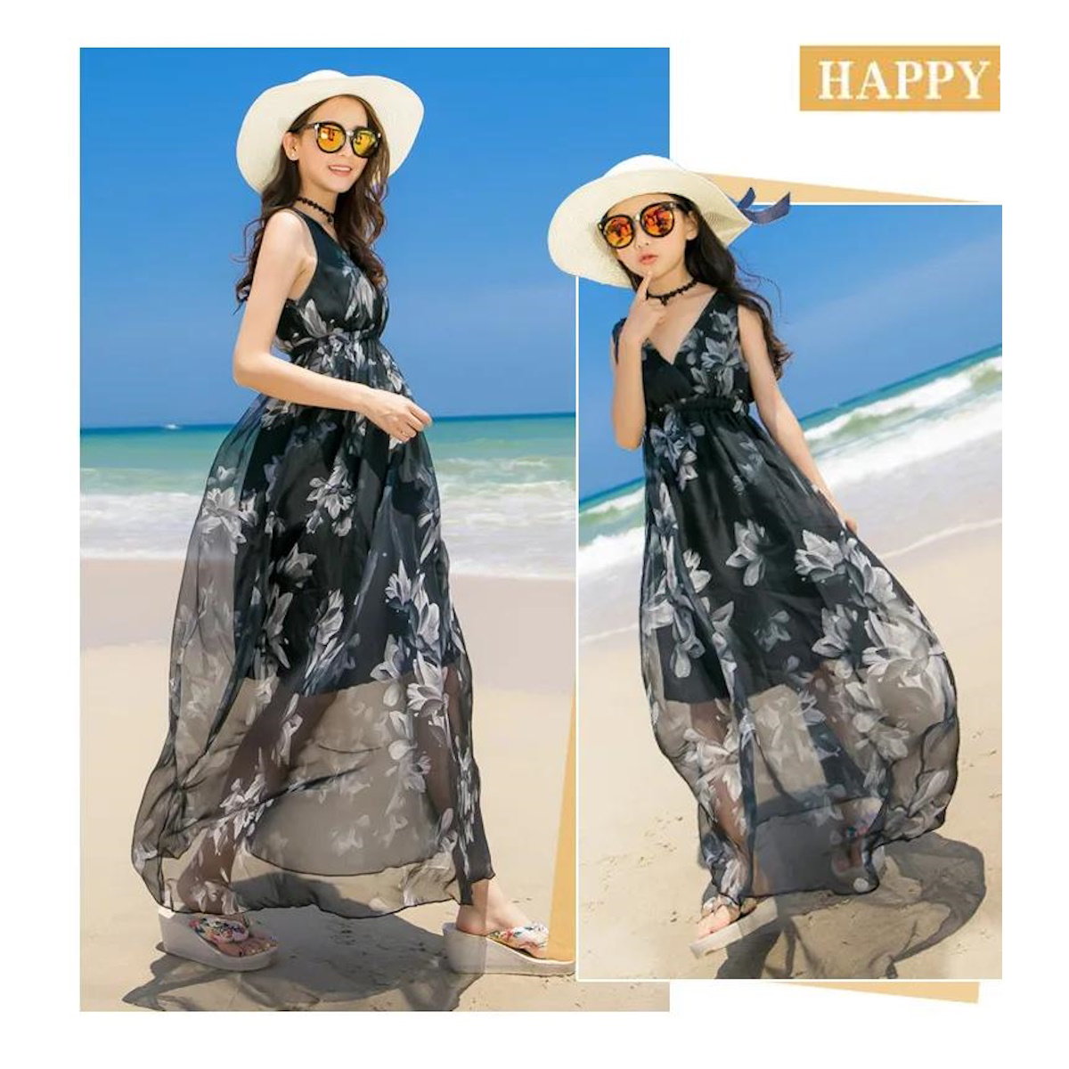 Mommy and Me V Neck Sleeveless Floral Dresses Low Back - ChildAngle