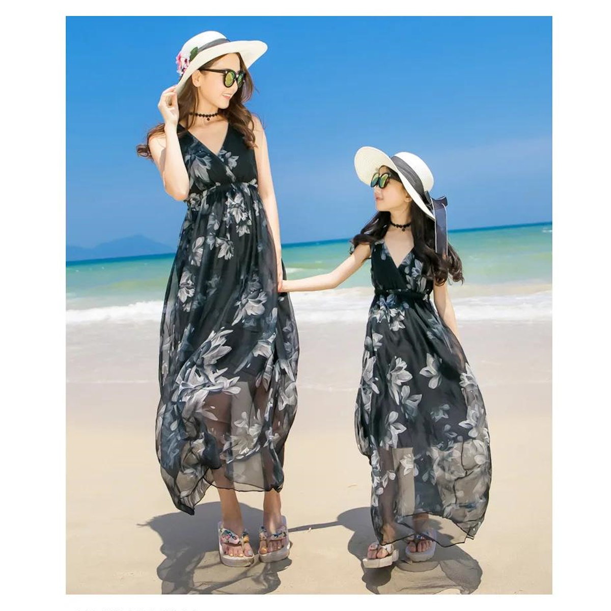 Mommy and Me V Neck Sleeveless Floral Dresses Low Back - ChildAngle