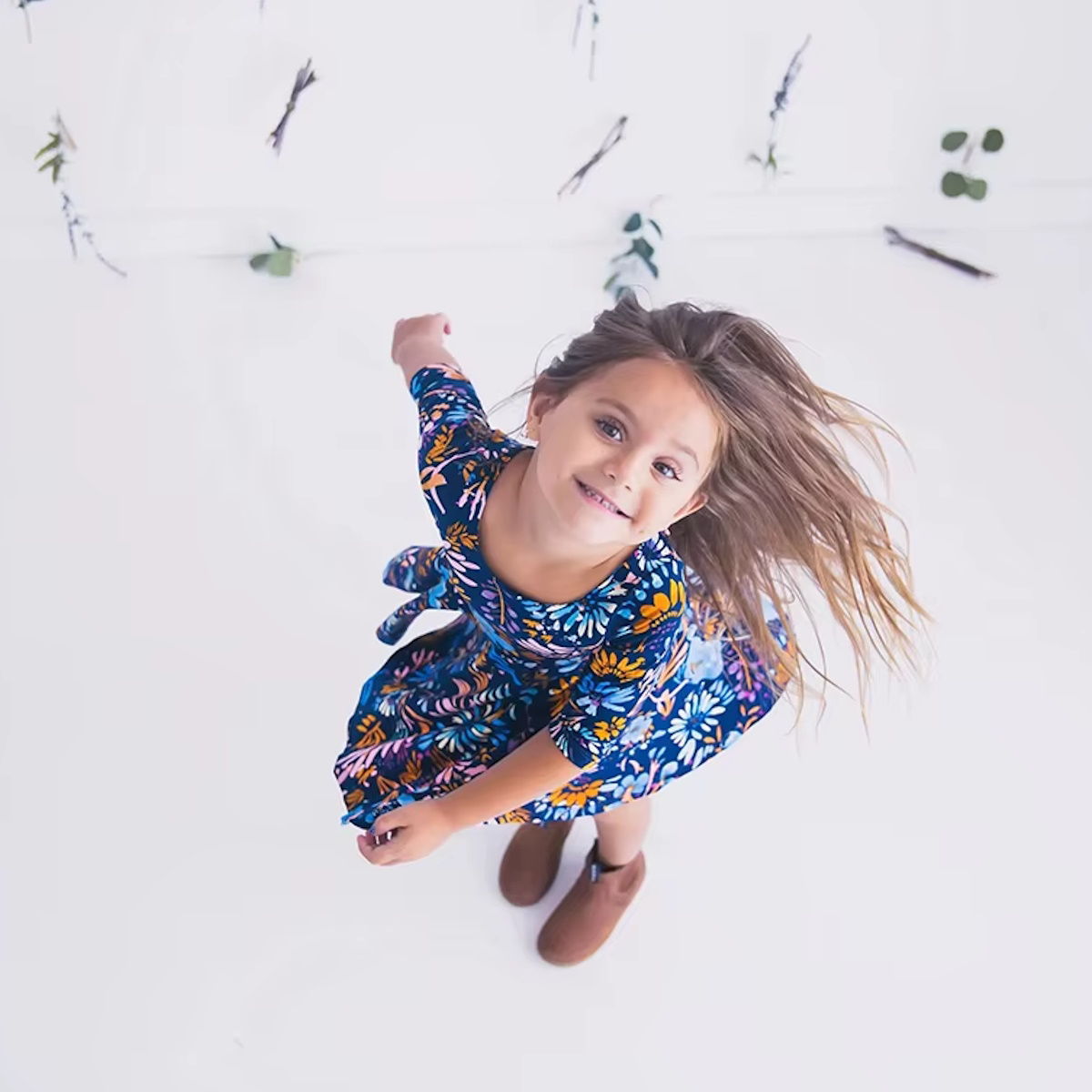 Mommy and Me Matching Dress Blue Elbow Sleeve Floral Midi Dress for Mom and Daughter - ChildAngle