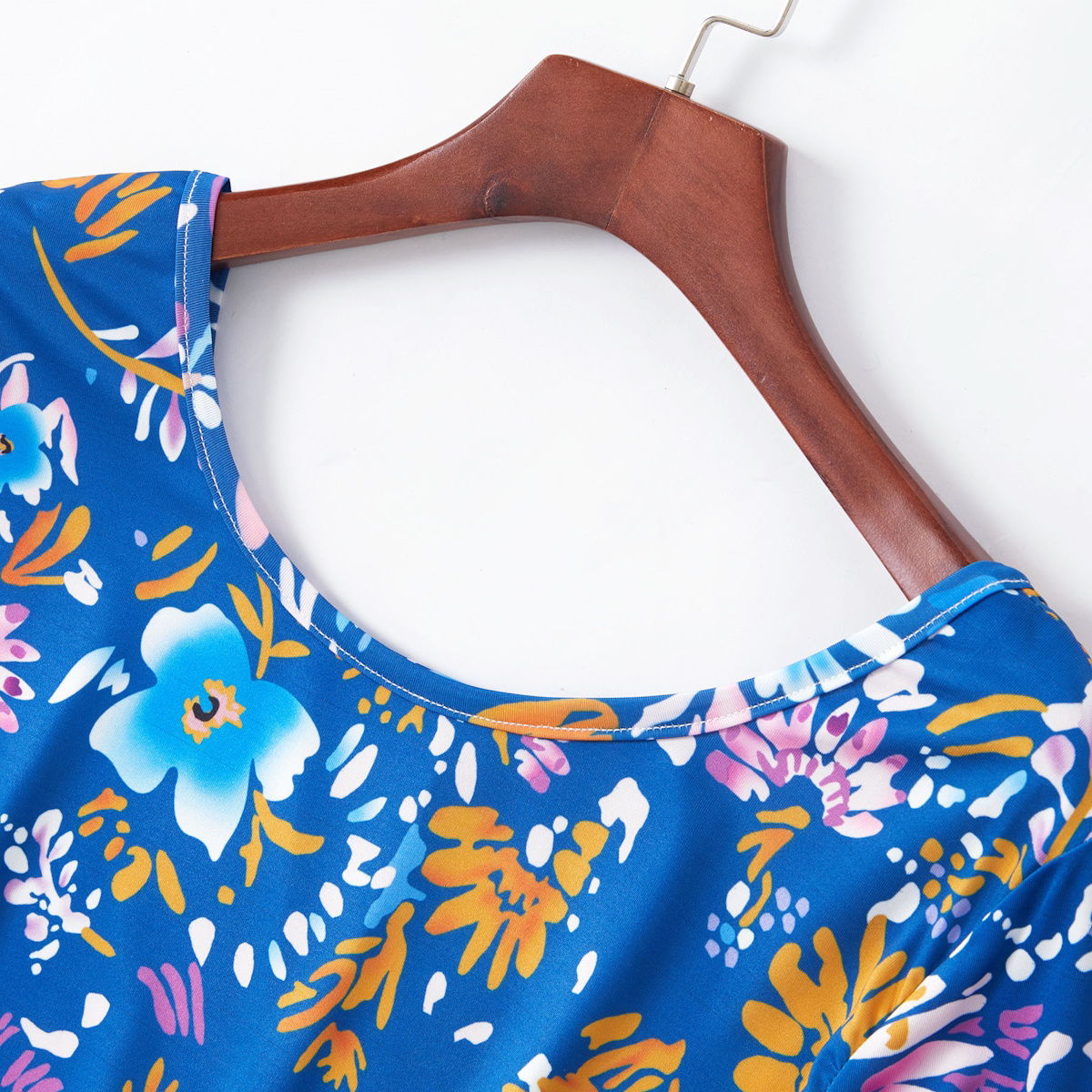 Mommy and Me Matching Dress Blue Elbow Sleeve Floral Midi Dress for Mom and Daughter - ChildAngle