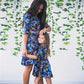 Mommy and Me Matching Dress Blue Elbow Sleeve Floral Midi Dress for Mom and Daughter - ChildAngle